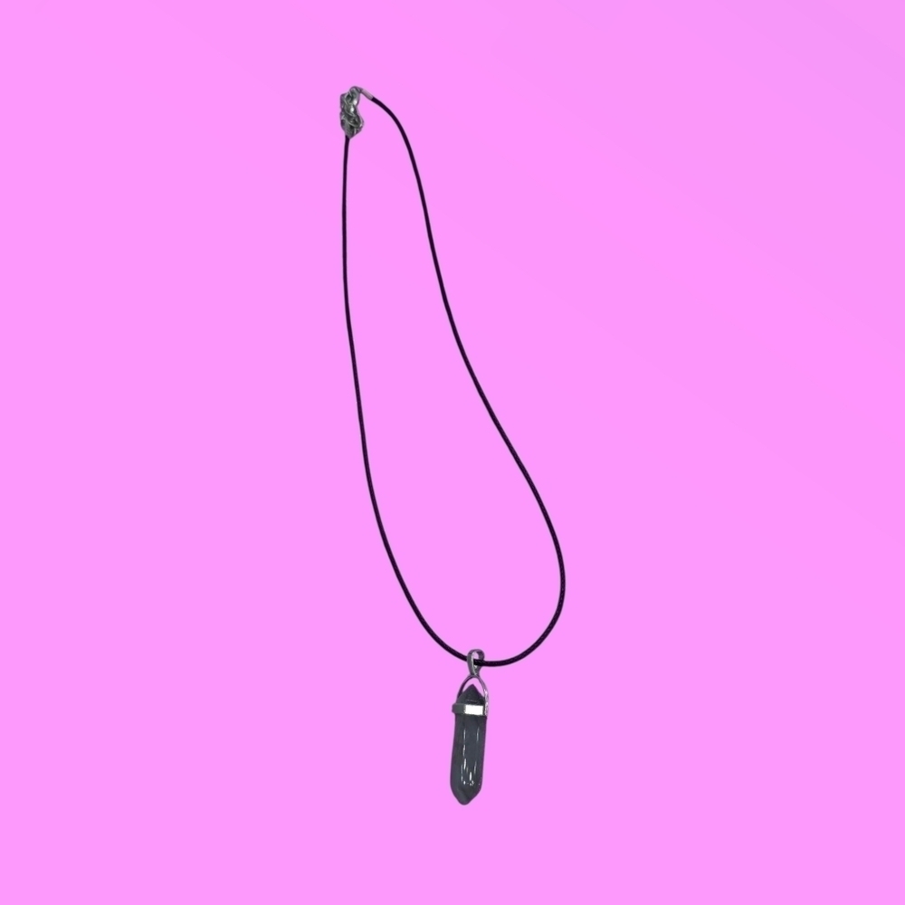 Purple Amethyst Crystal Pendant Black Cord Necklace